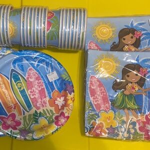 Luau Party Supplies Set Tropical Plates Cups Napkins Serves 24